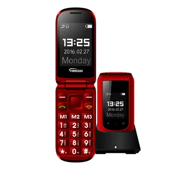 

Free Desktop Charger Flip Feature Mobile Phone YINGTAI T09 GSM Big Push-button Dual Screen Clamshell Elder Telephone CellPhone