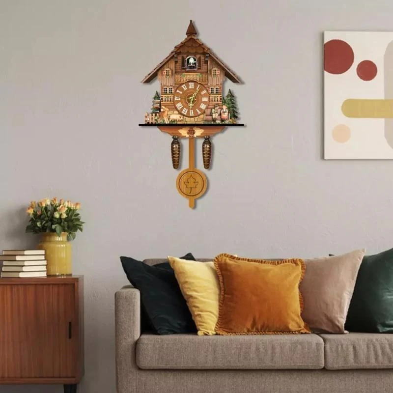 Wall Clock German Black Forest Cuckoo Clock Retro Nordic Style Wooden Cuckoo Wall Clock Vintage Nordic Style Wall Alarm for Home wall clock