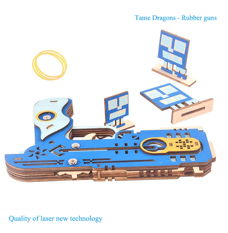 3D деревянный Собранный стреляющий механизм резина группа пистолет простой Детский пазл деревянная игрушка-головоломка Начальная школа "сделай сам" пистолет