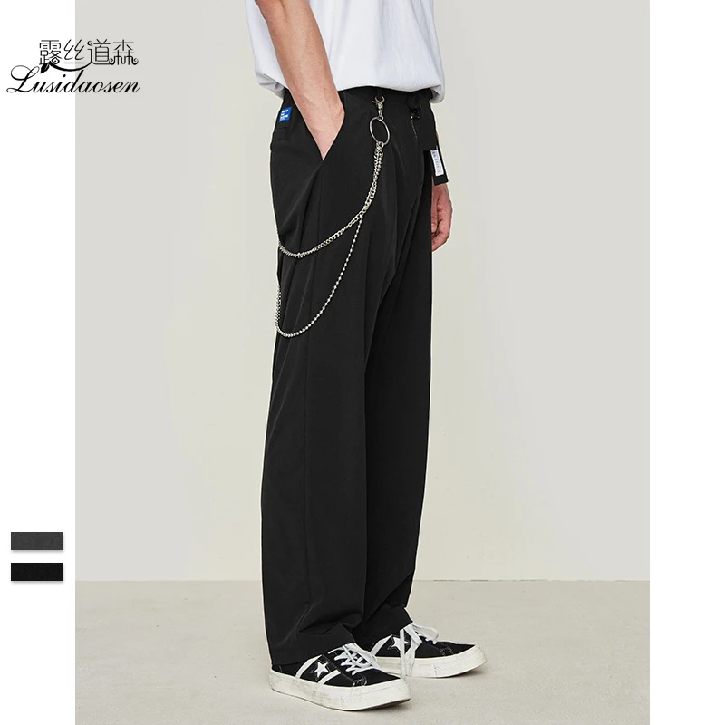 Men's Fall/winter New Japanese Retro Simple Pure Color Ribbon Men's Casual Straight Pants