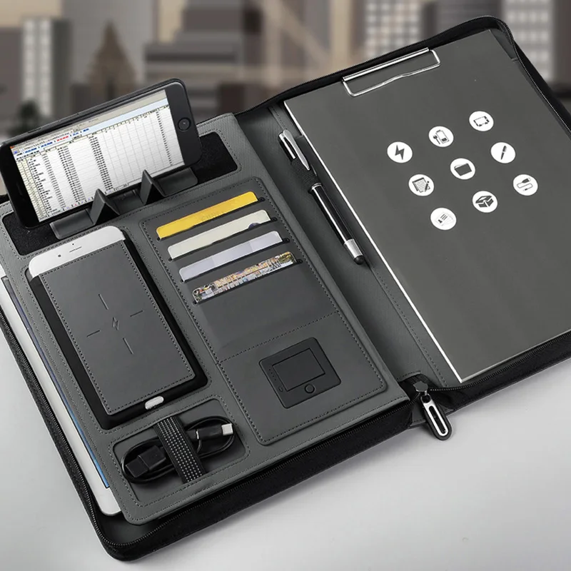  Trends A4 Size Travel Notebook Composition Book Business Manager Bag File Folder with Wireless Powe