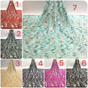 

African velvet lace fabric with gorgeous sequins embroidery lace high quality 5yards nigerian lace fabrics for party dress YX-A6