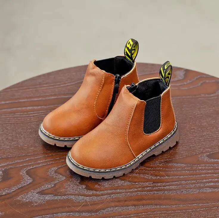 brown spring autumn Русские детские модные ботинки; зимние шерстяные ботинки «Челси» для девочек-подростков; зимние ботинки на молнии для больших мальчиков; кроссовки из искусственной кожи для маленьких детей - Цвет: brown spring autumn