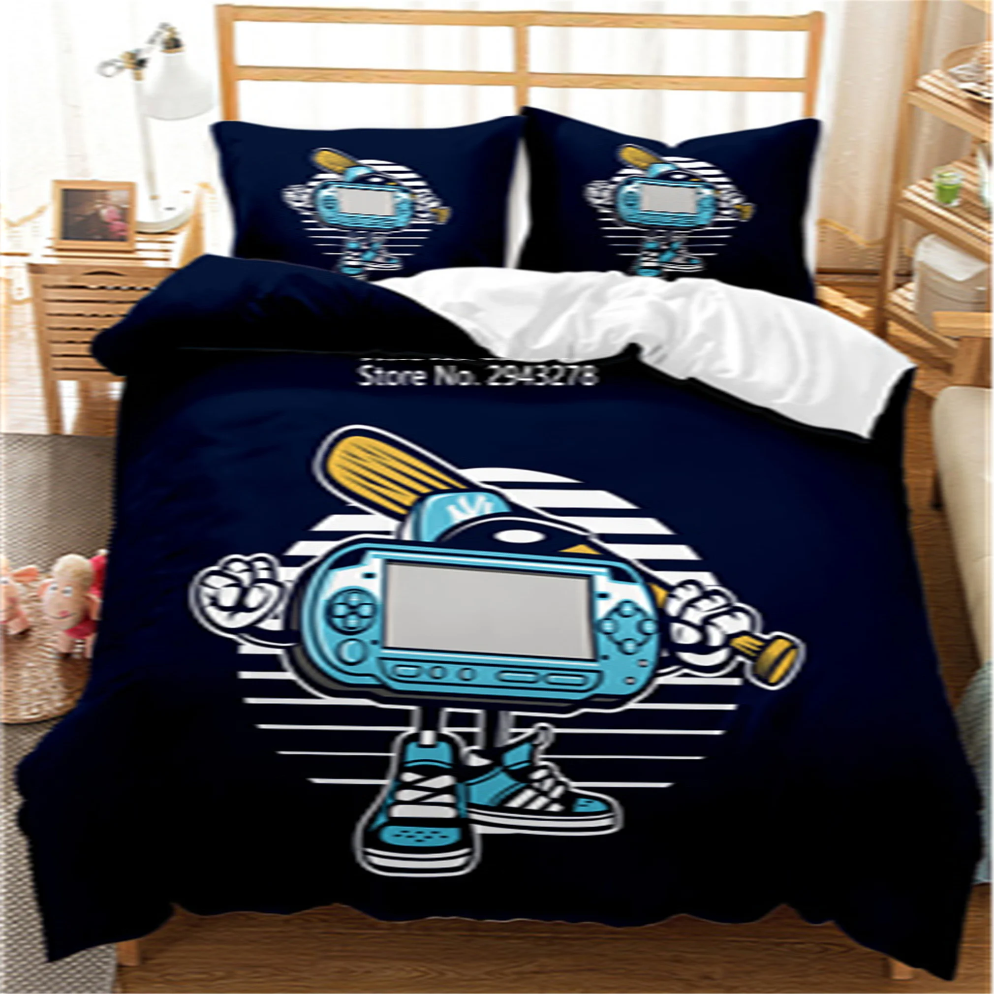 Game Robot 3D Digital Color Printed Three-piece Comfort Duvet Set Quilt Cover Pillowcase Teen Bedroom Decoration Home Textile