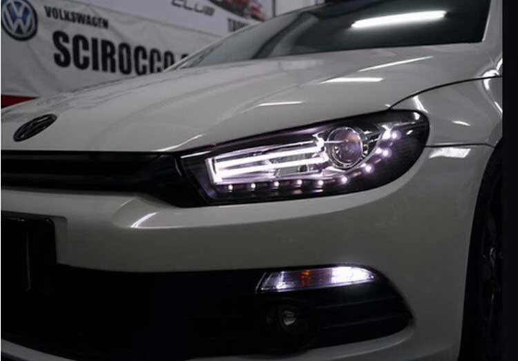 1 пара для Volkswagen Scirocco светодиодная фара 2008- года передняя фара в сборе с дневным ходовым светом