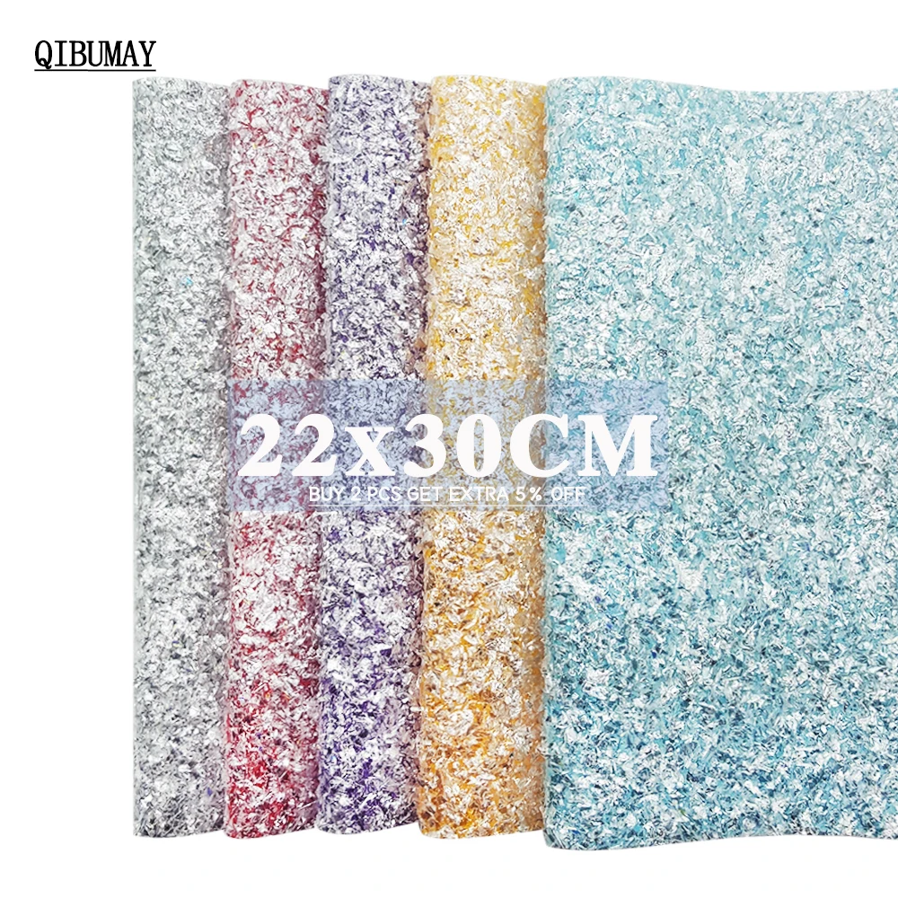 

QIBUMAY 22*30cm Candy Snow Bow Fabric Chunky Glitter Vinyl Fabric Handmade Bags Material A4 PU Leather DIY Hair bow Accessories