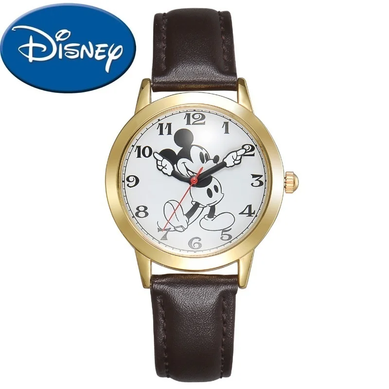 Disney Genuine Women Quartz Round Watch Authentic Mickey Mouse Cutie Love Fashion Clock Ladies Leather Band Watches Best Gift