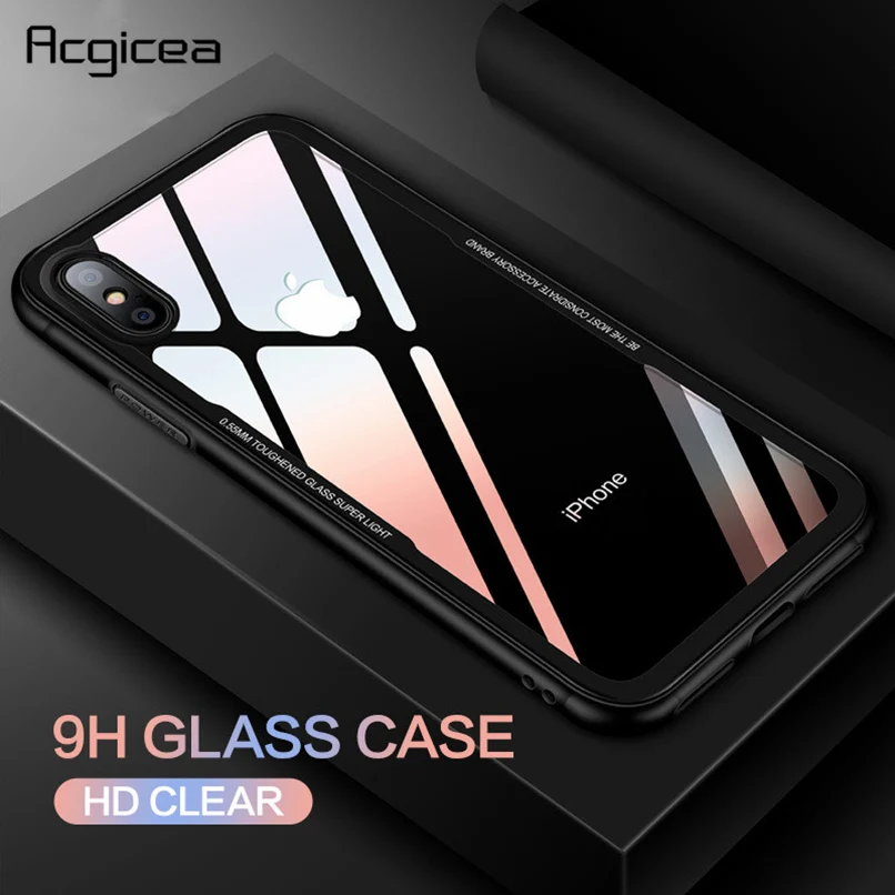

Tempered Glass Phone Case for iPhone X 10 8 7 Protective Mobile Phone Cases for iPhone 7 8 Plus Soft TPU Frame Hard Back Cover