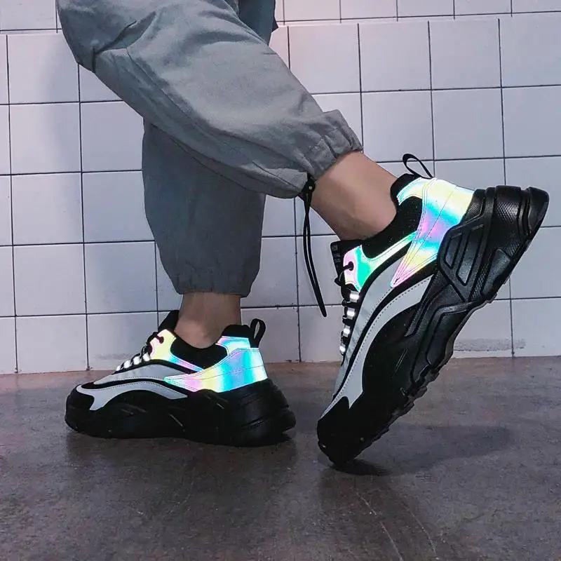 

2020 New Style Spring MEN'S SHOES Night Light Reflective Shining Dad Shoes Men's INS Fashion Super Fire Versatile Cool Athletic