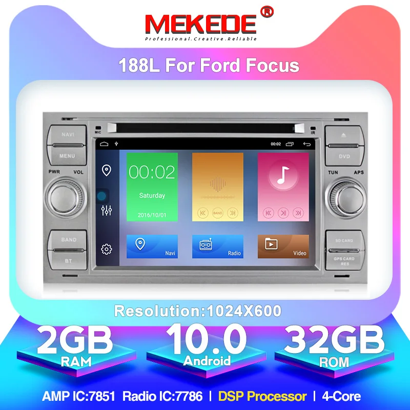 MEKEDE 1024X600 2 + 32G Din Android 10 Автомобильный мультимедийный dvd плеер GPS для Ford Mondeo Focus Transit C
