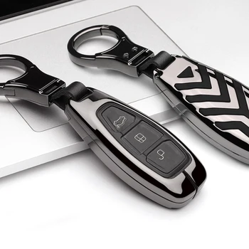 

Smart Key Covers Metal Alloy Fitment For Ford Edge Fusion Mustang Accessories Striped Gray Auto Car Key Case