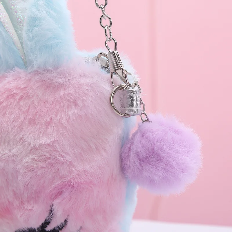 Новая Радужная сумка на плечо с единорогом Kawaii Детская сумка через плечо для женщин и девочек милый рюкзак с металлической цепочкой на молнии пушистая сумка
