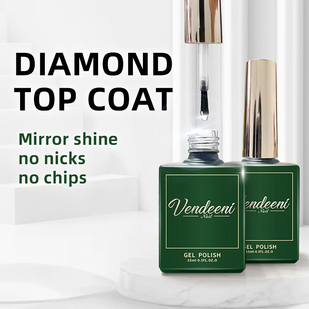 

Vendeeni 15ml Diamond Top Coat For Gel Nail Polish Reinforce Long Lasting UV Soak Off Gel Varnish High Light Nail Art Primer Gel