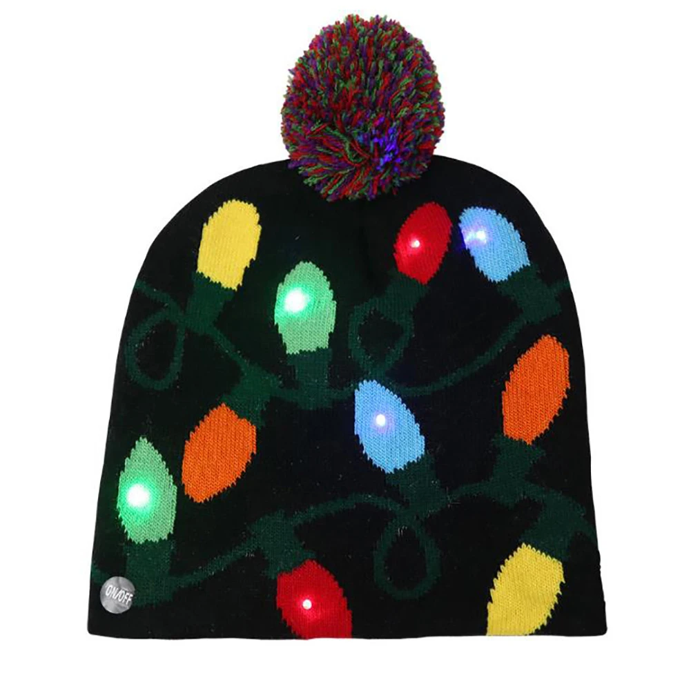 Для взрослых детей прекрасный Рождественский светодиодный светильник бини вязанная теплая шапка набор из шапки и шарфа быстрый и простой способ нарядить ваш праздничный подарок