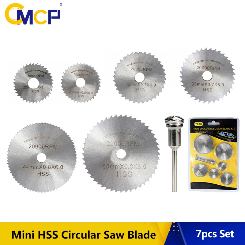 7pcs/set HSS Circular Wood Mandrel Cutting Saw Blade Discs Rods For Rotary Tool 