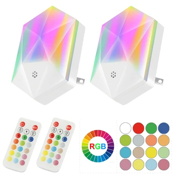 

2pcs Led Soft Brightness Kitchen Bathroom Dimmable With Remote Controller Bedroom Hallway Plug In RGB Night Light Color Changing