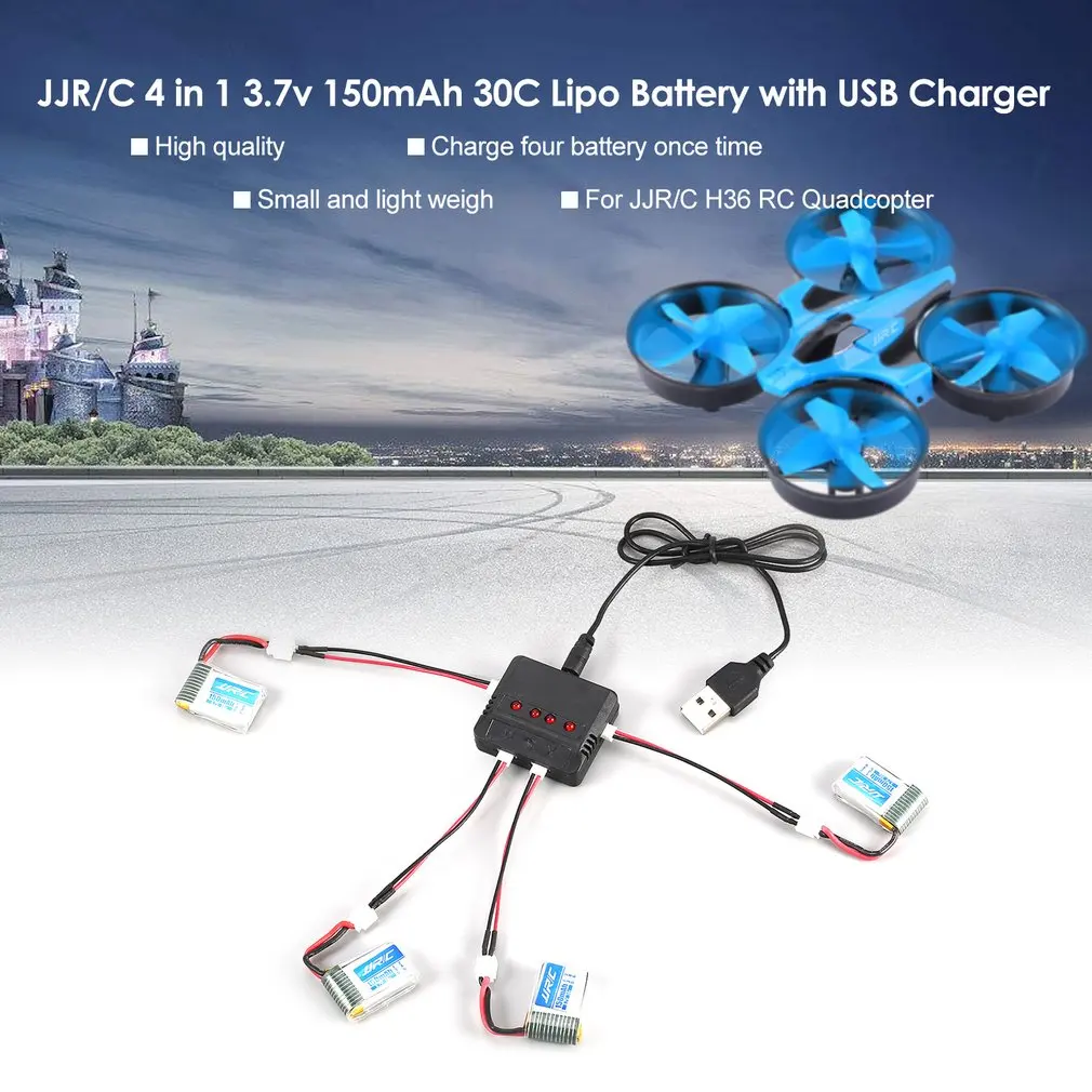 JJR/C 4/5 шт 3,7 в 150 мАч Lipo батарея USB зарядное устройство для H36 Goolrc T36 Eachine E010 E011 E012 НН 010 р/у мини Квадрокоптер