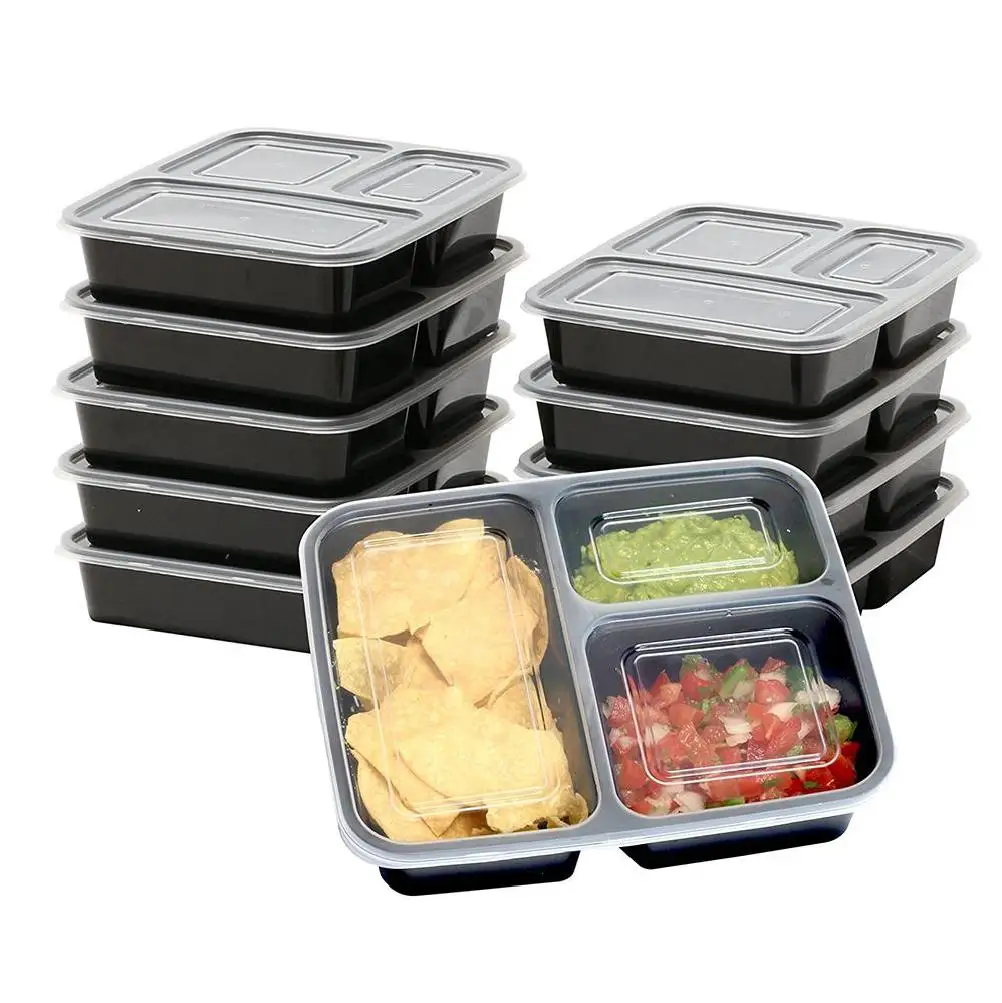 

10Pcs Meal Prep Containers 3 Compartment with Lids Food Storage Bento Box BPA Free Stackable Reusable Lunch Boxes