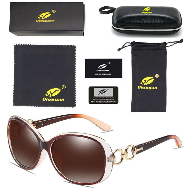 DIGUYAO, винтажные Модные женские классические роскошные солнцезащитные очки, поляризационные очки oculos de sol feminino, женские брендовые дизайнерские очки - Цвет линз: Коричневый