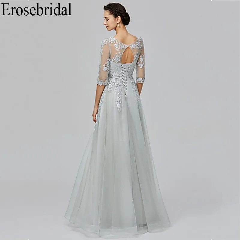Erosebridal Длинное Элегантное вечернее платье вечерние серые вечерние платья с шнуровкой сзади robe soiree