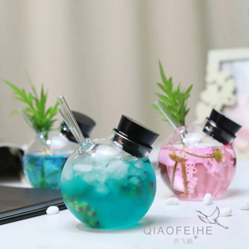 

Creative Personality Spherical Cocktail Handmade Glass Cocktail Cup Bar Specialty Red Wine Glass Cold Drinks Cup With Straw