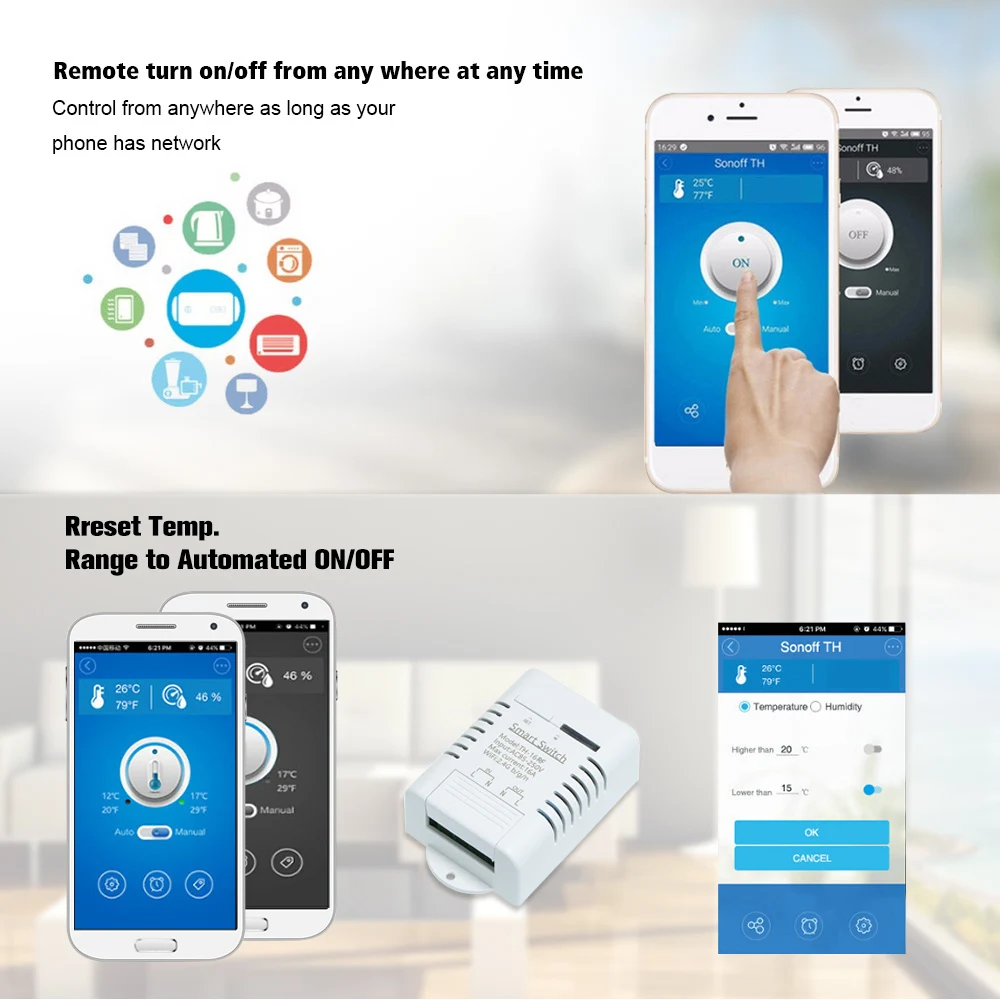 EWeLink TH-16 RF 433 МГц Wifi переключатель 16A/3500 Вт контроль температуры умный переключатель комплект для автоматизации дома для Alexa Google Home
