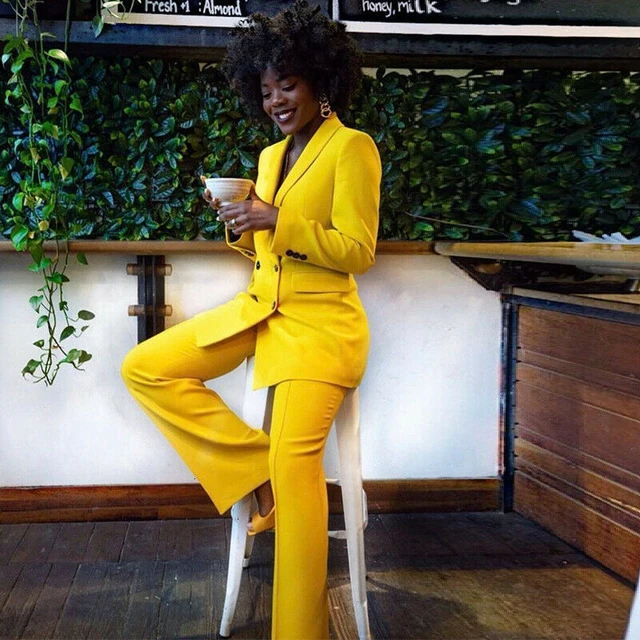 Yellow Printed Viscose A-Line Kurta Slim Pant Suit Set