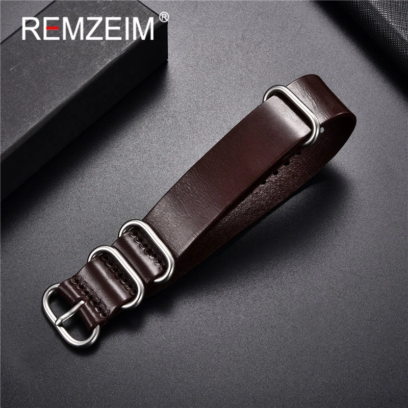 REMZEIM Nato ZULU Retro Genuine Leather Watchbands Replacement Watch Straps Oily Band Bracelets 18mm 20mm 22mm 24mm Strap | Наручные часы