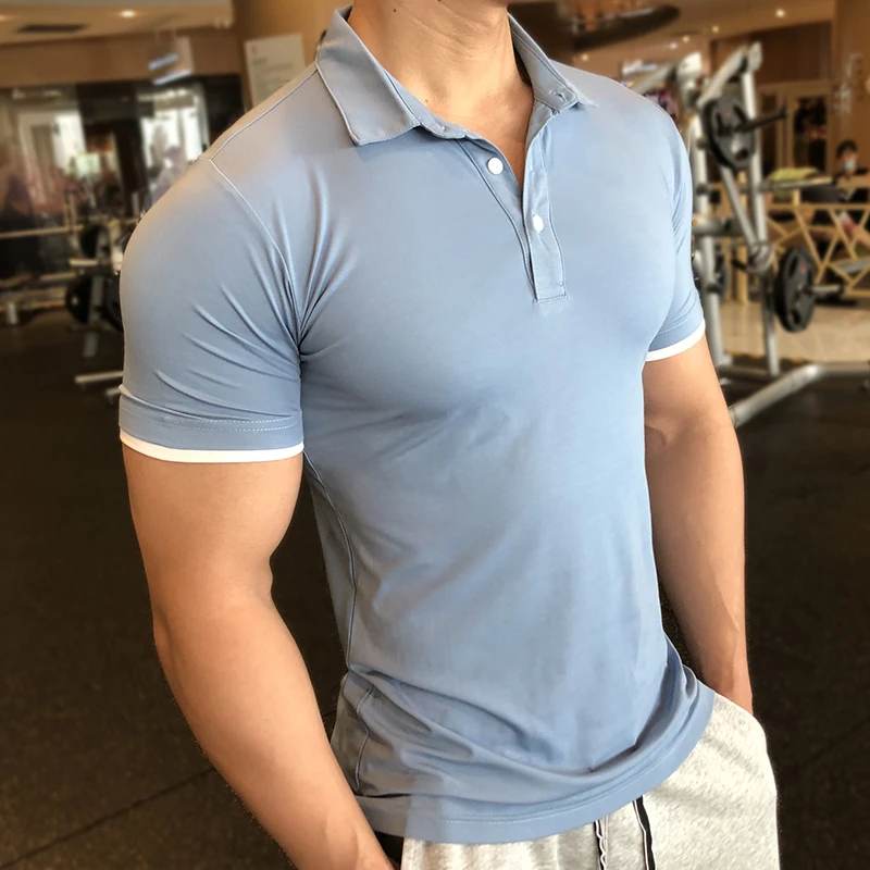 Summer Men Polo T Shirt Gym Running Training Fitness Bodybuilding Casual Sport Top Quality Elastic Short Sleeve Male Tops Tees Running T Shirts Aliexpress