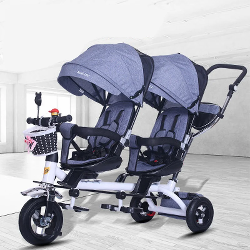 Baby Strollers Double Twin with Air Wheel Universal Travel Baby Pram Children Double Seat Tricycle Carriage Kids Push Trike