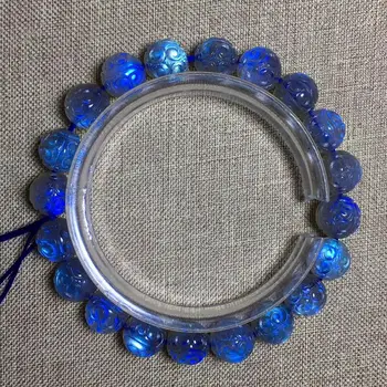 

9mm Top Natural Blue Light Labradorite Crystal Clear Carved Beads Bracelet Women Men Rare Grey Moonstone Stone AAAAA