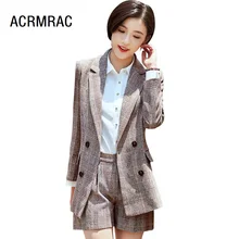 Женские костюмы, тонкие летние клетчатые куртки с длинным рукавом и шорты, комплект из 2 предметов, женские брючные костюмы, женские комплекты, костюмы 19926