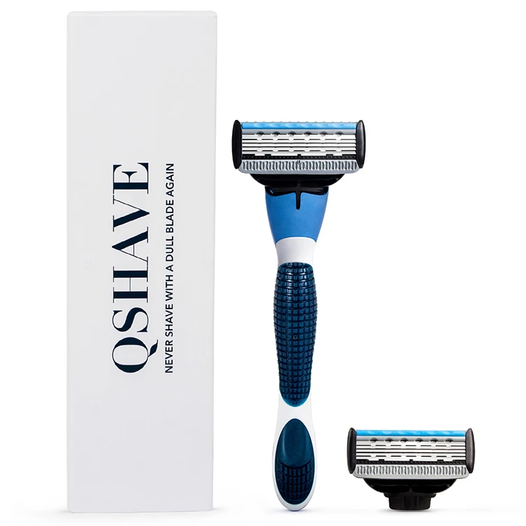QSHAVE Blue Series 5-Слои США лезвия ручной бритвы Для мужчин бритва с 2 шт. X5 лезвие QSHAVE Name Engraved Услуги при условии