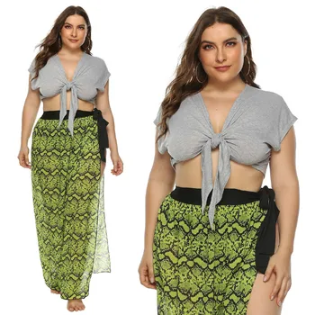 

Large Size Women's Cardigan Tie Bow Sexy Deep V Chest Wrap Short All-match Top Swimwear Women Swimsuit Bikini Beach Shawl Tunic