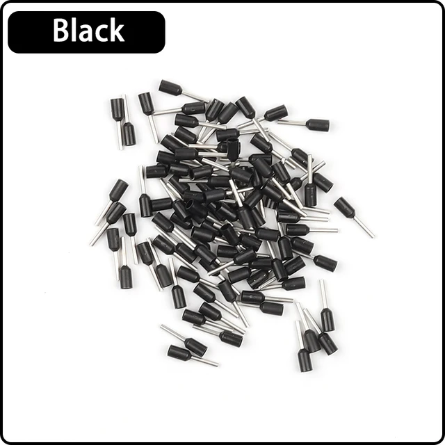 100pcs E0508 E1008 E1508 E2508 22-10 AWG Insulated Ferrules Terminal Block Cord End Wire Connector Electrical Crimp Terminator Black