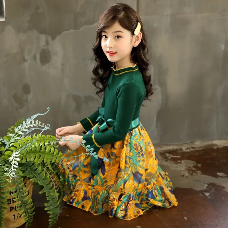 

Girls Dress 2019 Spring And Autumn New Style Fashion Big Boy Kids' Skirt GIRL'S Sweater Princess Dress Western Style