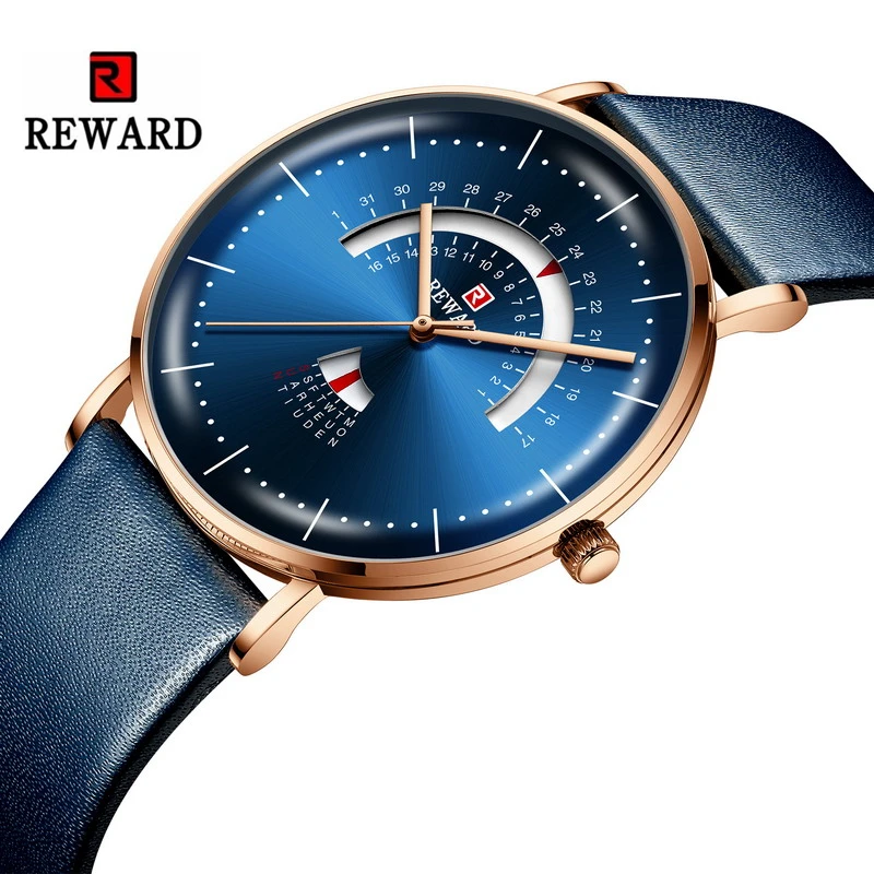 

Часы Reloj Hombre 2019 мужские водонепроницаемые с синим кожаным ремешком