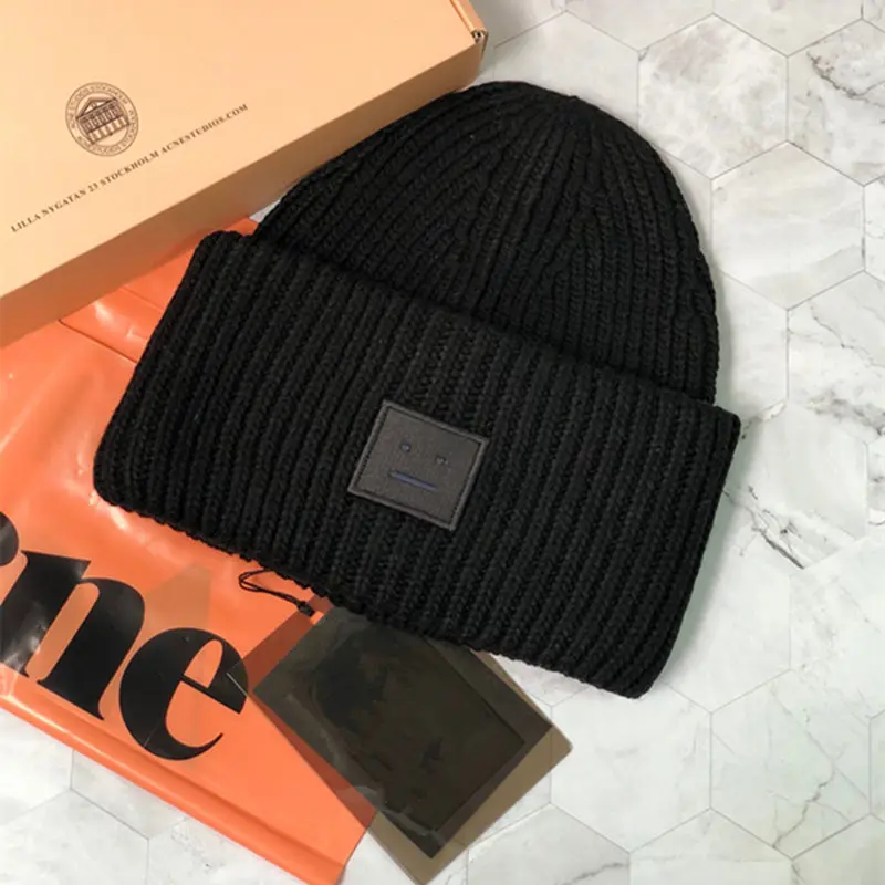 Облегающая шапка Ac Studios с улыбающимся лицом черепом Вязаная кашемировая для пар