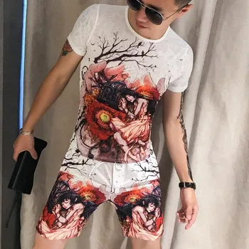 

Fashion New Pattern Design Pattern Short Sleeve T Shirt Suit 2-piece Set 2020 Summer Male Slim Fit Short+TShirt Ropa Hombre