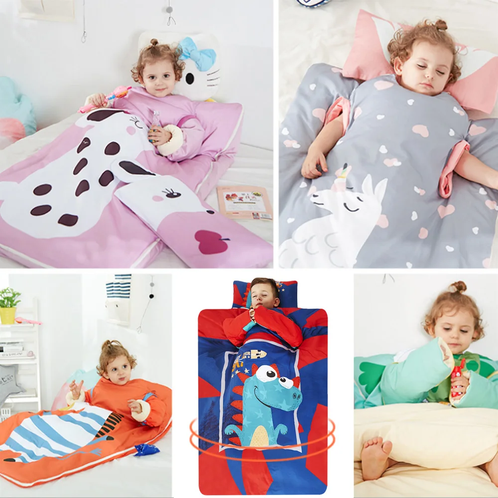 

Baby Sleeping Bag with Removable Pillow Comfortable Kids Nap Mat Pad Anti-kick Quilt Artifact For Preschool Daycare Sleepovers