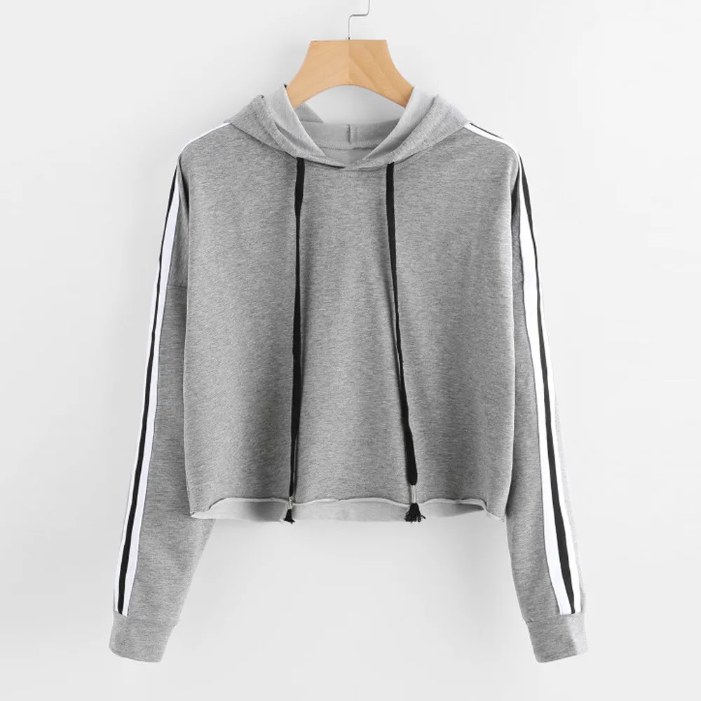JAYCOSIN Fashion Women Striped Long Sleeve Loose Sweatshirt Casual Solid Simple Chic Solid Color Hooded Pullover Top 