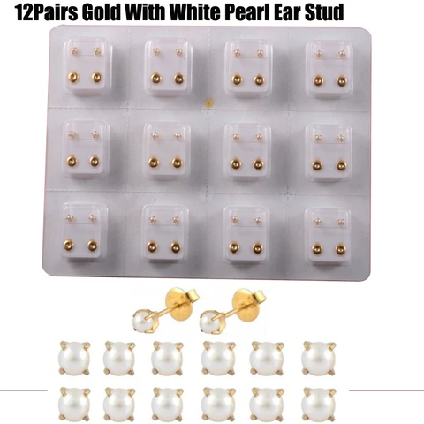 Sterilized Dozen Pack Gold & Silver Color Ear Cartilage Tragus Piercing Stud Earring Mixed Colors Shape Star Heart Pearl