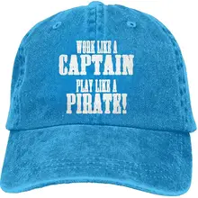 Работайте как капитан, играйте как пират! Унисекс бейсбольная кепка хлопок деним регулируемый, для спорта на открытом воздухе Кепка для мужчин женщин
