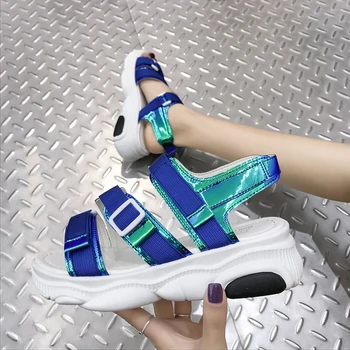 

2020 Summer Chunky Sandals Women Wedge High Heels Shoes Female Buckle Platform Leather Casual Summer Slippers Woman Sandal