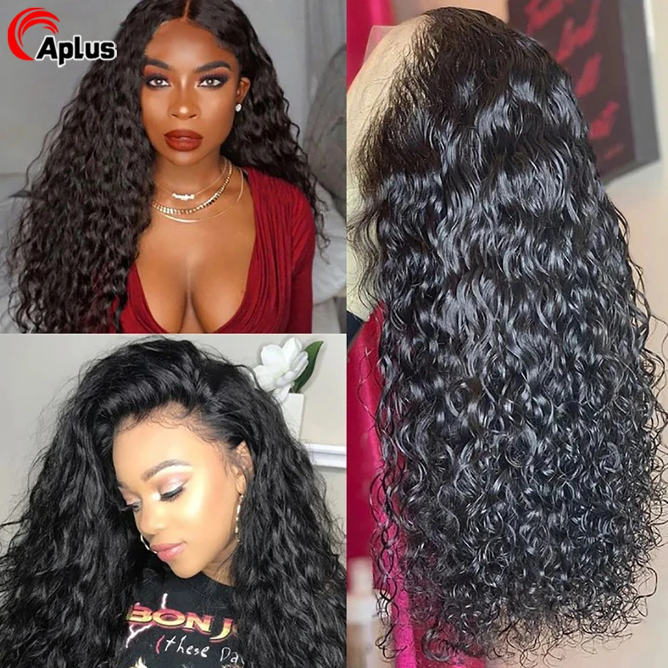 Dianteira do Laço Fechamento do Laço Onda de Água Ondulado para Preto Onda Peruca Cabelo Humano Wave4x4hd Brasileira Encaracolado 28 30inch13x4water 10 Apliques e perucas