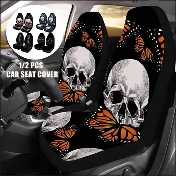 

2pcs Front Automobile Car Seat Cover Protector Soft Universal Skull Pattern Wolf Print for Most Auto Cars SUV Truck