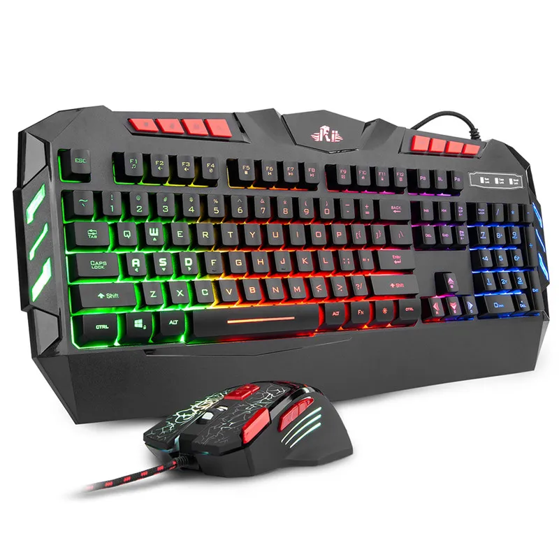 

S SKYEE Ergonomic Gaming Keyboard and Mouse Set Russian Keyboard LED with Color Luminous Backlit Multimedia for Game Computer