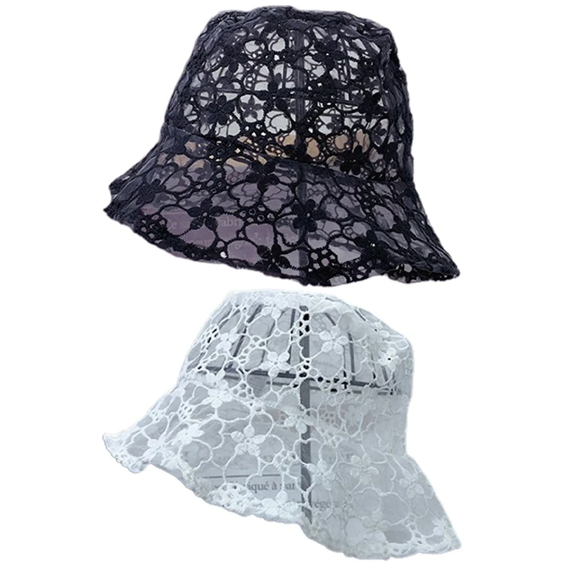 Chic Elegant Ladies Lace Black /White Bucket Hat 2020 New Summer Sun Hats Hollow Flower Breathable Fishermen Hat For Women