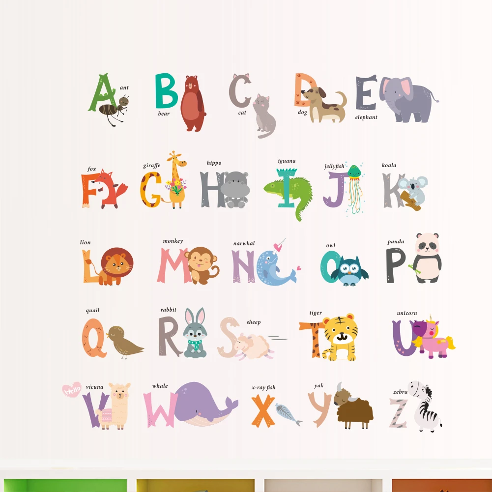 Cartoon Jungle Wild 26 lettere alfabeto animali adesivi murali per  camerette decorazioni per la casa adesivo per bambini Poster murale|Adesivi  murali| - AliExpress