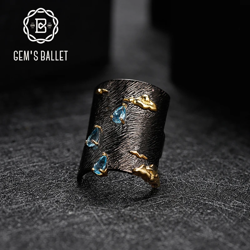 Женское кольцо с голубым топазом GEM'S BALLET натуральным швейцарским серебряное